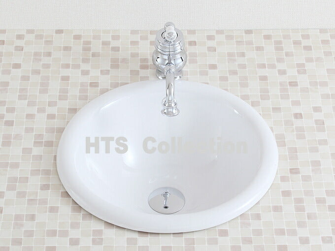 洗面ボウル　HCL-1050 カントリー風　アンティーク風　ナチュラル風　輸入洗面ボウル　ホワイト　洗面台　陶器 埋め込み 丸型 小さい 手洗い器 - 2
