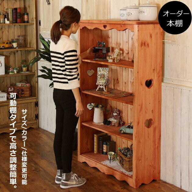 本棚 ブックシェルフ カントリー家具 薄型 完成品 大容量 北欧 無垢 パイン材 おしゃれ カントリー調 スリム オーダーメイド オーダー カントリー 家具 木 木製 白 ホワイト 収納 ラック アンティーク 雑誌 文庫本 本 奥行34 D