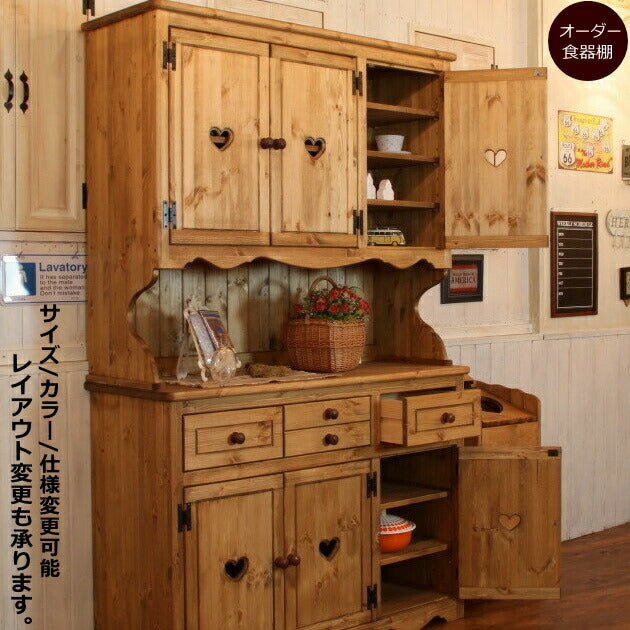 カントリー ３ドア カップボード オーダー家具 サイズ変更可能 選べるカラー 北欧 無垢 木製 パイン材 収納 キッチン 食器棚 キッチン収納 収納棚 レンジ台 炊飯器 ホワイト 白 おしゃれ 家具 インテリア カントリー家具 ナチュラル 