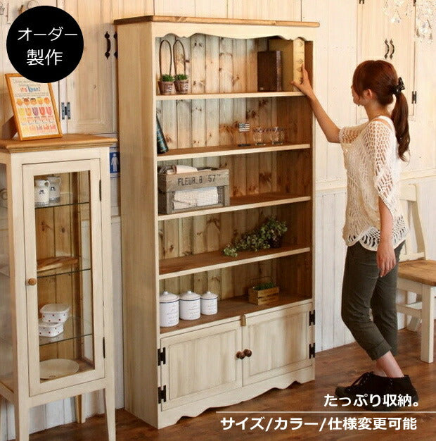 本棚 カントリー家具 薄型 完成品 大容量 北欧 無垢 パイン材 おしゃれ カントリー調 スリム オーダーメイド オーダー カントリー 家具 木 木製 白 ホワイト 収納 ラック アンティーク 可動棚 雑誌 文庫本 本 DVD 奥行30 D