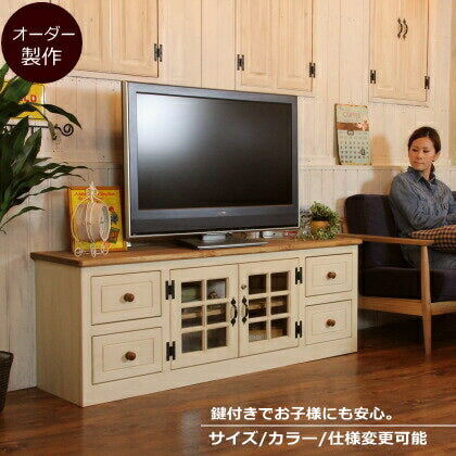 テレビ台 幅150 サイズオーダー 手作り 木 木製 北欧 無垢 テレビボード パイン材 ホワイト 白 おしゃれ 収納 アンティーク オーダー カントリー家具 日本製 カントリー 家具 ローボード ハイボード TVラック TV台 DVD C