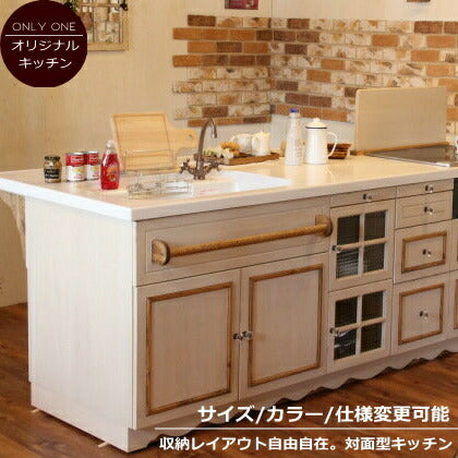 カントリー キッチン 44 W2435 I型 オーダー家具 サイズ変更可能 北欧 無垢 木製 パイン材 収納 人造大理石 天板 ステンレス セラミックトップ クォーツストーン オリジナルキッチン おしゃれ コンロ 調理台 キッチン収納 ナチ