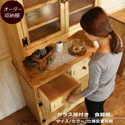 カップボード 幅100 カントリー 家具 日本製 手作り 木 木製 北欧 無垢パイン材 ナチュラル ホワイト 白 白家具 おしゃれ かわいい 食器棚 収納 ガラス ドア インテリア シャビー キッチン 棚 収納力 引き出し 上置き オーダー