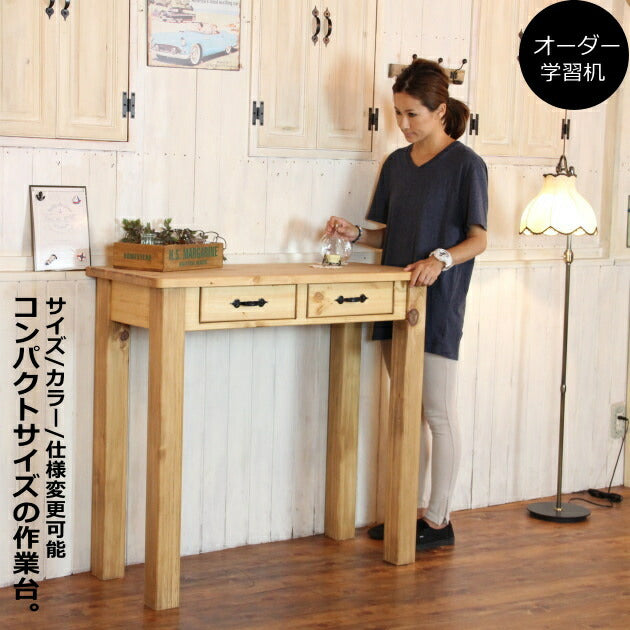 デスク 幅100 サイズオーダー 手作り 木製 北欧 無垢 パイン材 白 ナチュラル 作業台 パソコン台 学習デスク カントリー家具 カントリー テーブル センターテーブル 机 食卓  テーブル単品 引き出し 引き出し付き オーダー 日本製