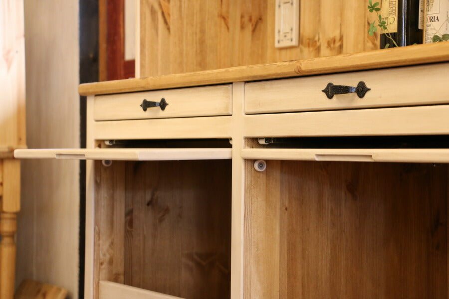 フラップ扉 付き カップボード W1400 幅140 日本製 カントリー 家具 手作り 木 木製 北欧 無垢 パイン材 ホワイト 白 白家具 ナチュラル おしゃれ かわいい 食器棚 収納 ガラス ドア - 10