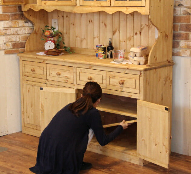 カップボード 幅165 日本製 カントリー 家具 手作り 木 木製 北欧 無垢 パイン材 パントリー レンジ台  ナチュラル おしゃれ かわいい 食器棚 収納 チェスト インテリア キッチン ゴミ箱  - 6