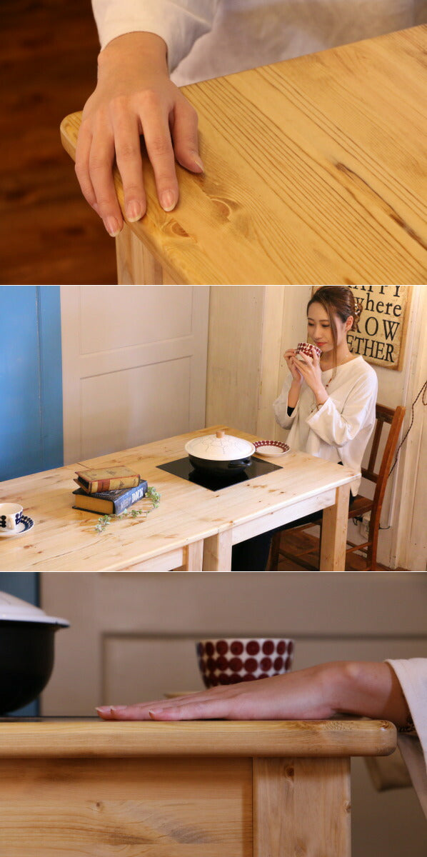 IH ヒーター 付属 ダイニングテーブル キャスター付き 机 食卓 手作り 木 木製 北欧 無垢 パイン材 カントリー 家具 ナチュラル おしゃれ インテリア エレガンス オーダー カントリー家具 日 - 2