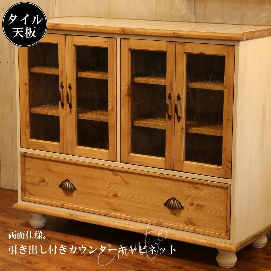 キャビネット クラシック カウンター W1200 オーダーメイド カントリー家具 完成品 選べるカラー 台所 食器棚 キッチン収納 収納 収納棚 無垢 木製 北欧 パイン 北欧パイン パイン材 おしゃれ アンティーク カントリー 西海岸風 