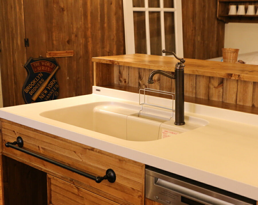 クラシック キッチン カウンター付　W2700　I型 対面 オーダー家具 サイズ変更可能 北欧 無垢 木製 パイン材 収納 人造大理石 天板 ステンレス セラミックトップ 調理台 キッチン収納 ナチュ - 7