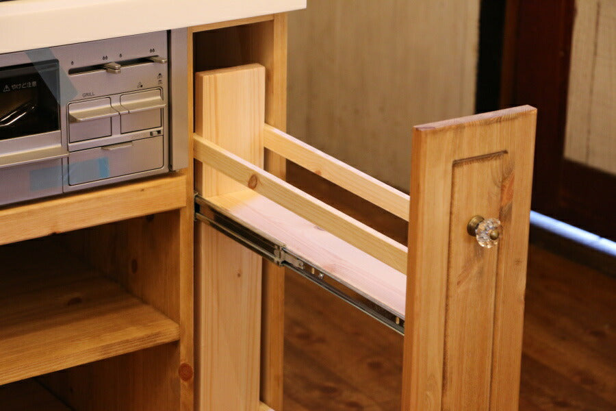 カントリーキッチン W2100 I型 オーダー家具 サイズ変更可能 北欧 無垢 木製 パイン材 収納 人造大理石 天板 ステンレス セラミックトップ おしゃれ コンロ 調理台 キッチン収納 ナチュラル - 9