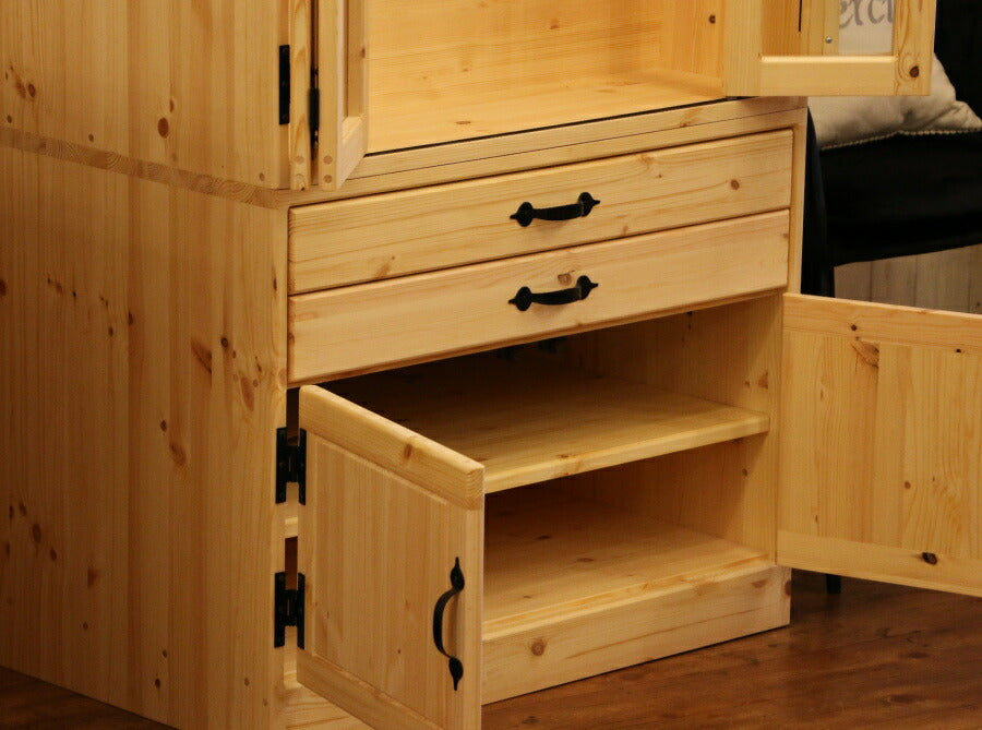 折れ戸 お仏壇 ガラス扉 タイプ  幅80 高さ190 日本製 手作り 木 木製 無垢 ナチュラル オーダーメイド 仏壇 大きい インテリア 折れ戸 スライド棚 家具調白 ホワイト 収納 カントリー  - 8