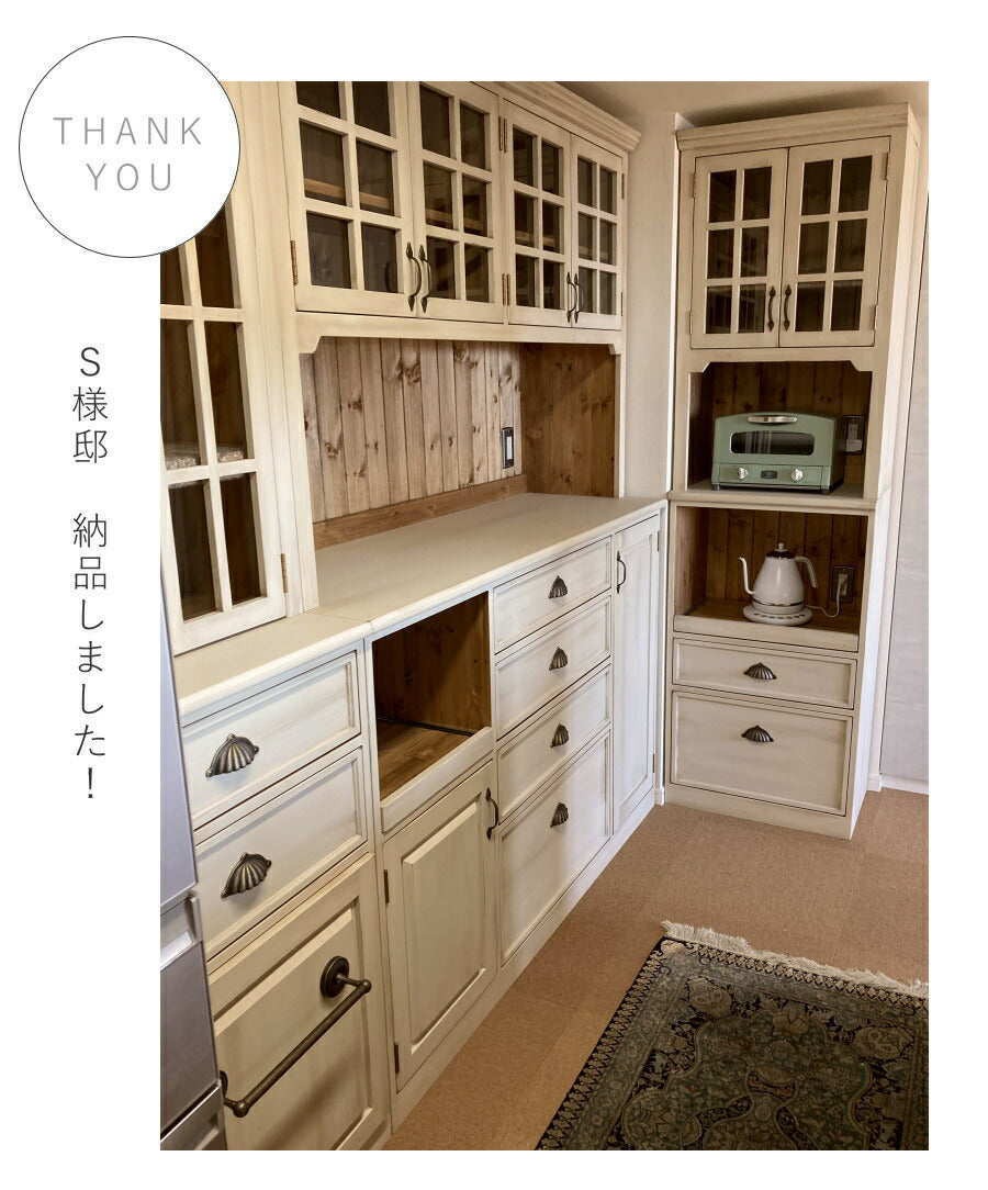 6ガラスドア クラシック カップボード W2110 オーダー家具 サイズ変更可能 選べるカラー 北欧 無垢 木製 収納 キッチン 食器棚 キッチン収納 収納棚 コンセント レンジ台 ホワイト おしゃれ - 12