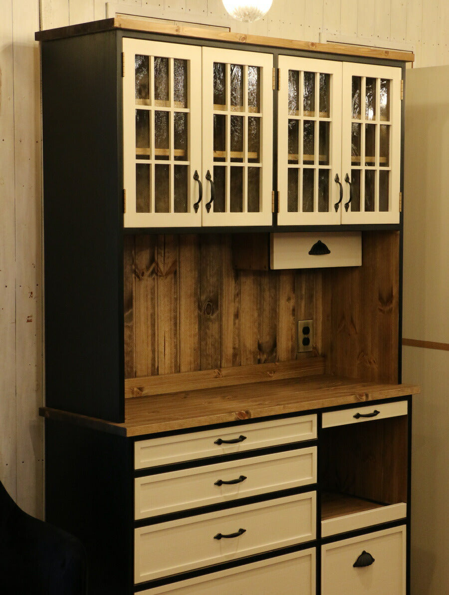 ニューヨークスタイル カップボード W1200 120cm オーダー家具 サイズ変更可能 選べるカラー 北欧 無垢 木製 収納 キャビネット 台所 食器棚 レンジ台 キッチン収納 収納棚 棚 おしゃれ - 3