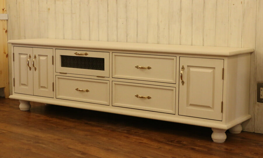 クラシック テレビボード W1800 幅180 サイズオーダー 手作り 木製 北欧 無垢 パイン材 ナチュラル ホワイト 白 収納 アンティーク カントリー家具 日本製 カントリー 家具 ローボード  - 2