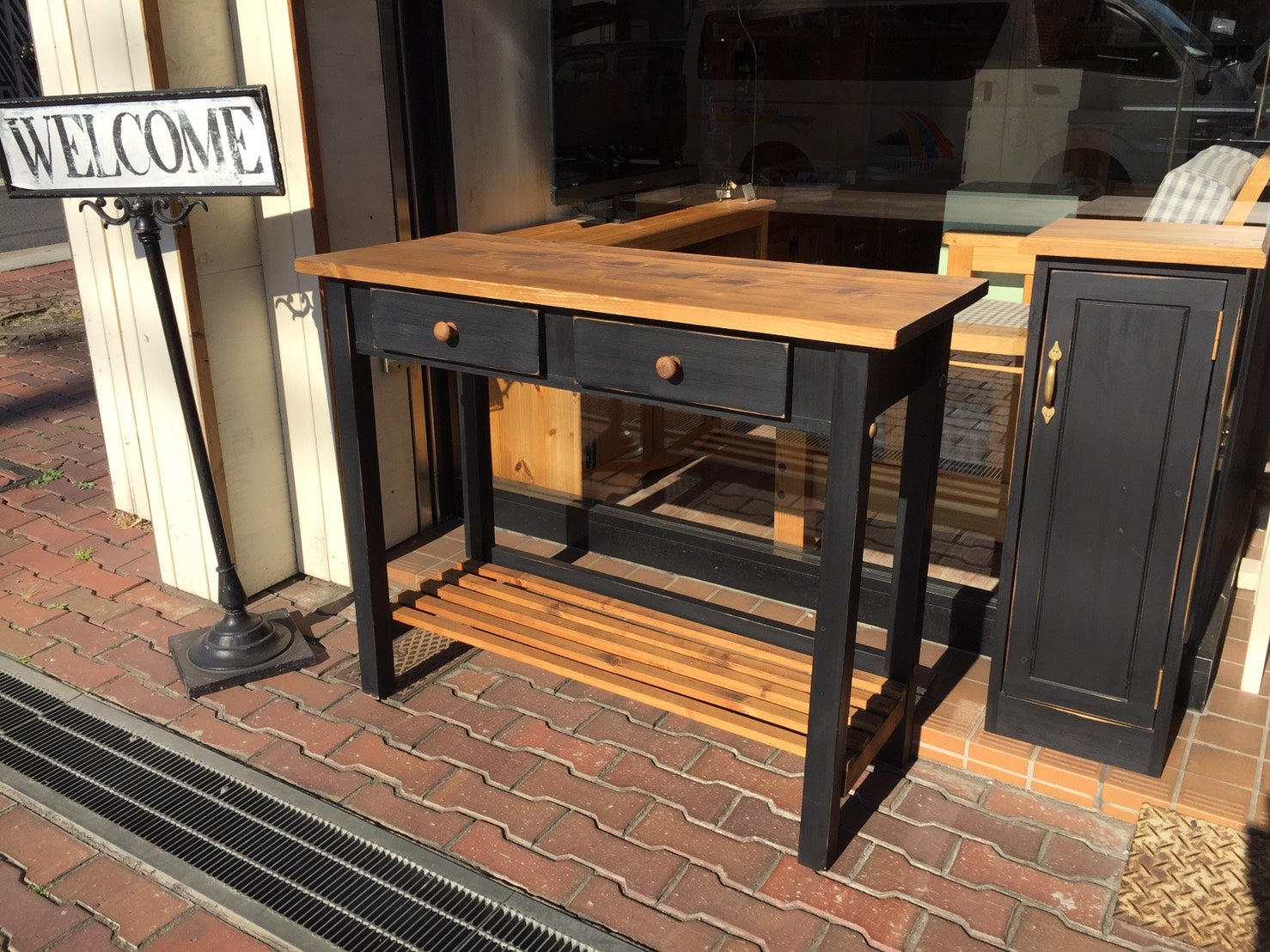 デスク アウトレット 現品限り アウトレット展示品 現品限り コンソール テーブル 作業台 カントリー家具 カントリー雑貨 黒 ブラック 男前 インテリア おしゃれ 木製 無垢 パイン材 西海岸 西海 - 3