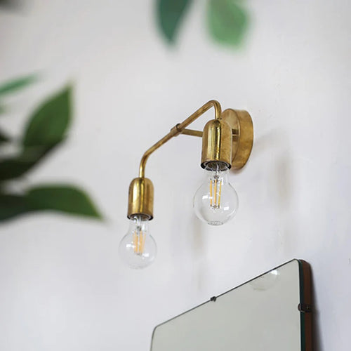 【LED電球付き】ダブルブラケット ウォールライト ランプ 間接 照明 壁 真鍮　陶器　リビング 廊下 洗面所 店舗 インテリア　ホテルライク　アメリカン　西海岸　西海岸風　ヴィンテージ アンティーク