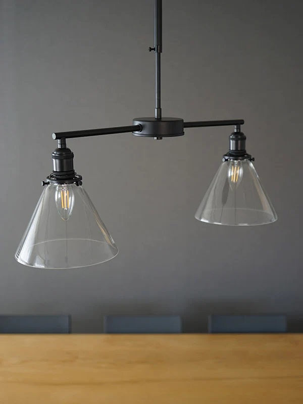 【LED電球付き】2灯 ガラスシェードペンダントランプ  アイアン　シェード 引っ掛けシーリング対応 取り付け簡単 天井照明 新築 リフォーム リノベーション 照明器具