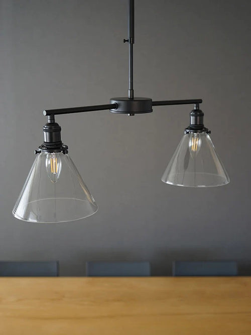 【LED電球付き】2灯 ガラスシェードペンダントランプ  アイアン　シェード 引っ掛けシーリング対応 取り付け簡単 天井照明 新築 リフォーム リノベーション 照明器具