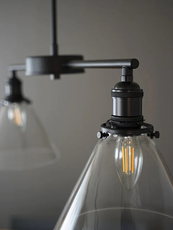 【LED電球付き】2灯 ガラスシェードペンダントランプ  アイアン　シェード 引っ掛けシーリング対応 取り付け簡単 天井照明 新築 リフォーム リノベーション 照明器具 - 2