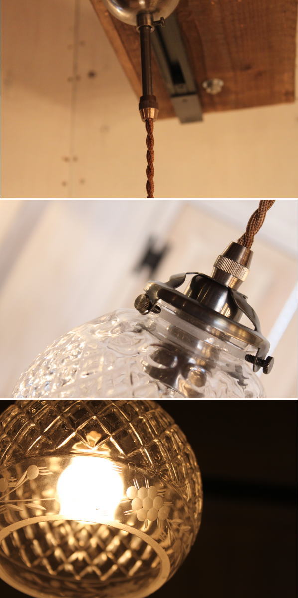 【LED電球対応】ペンダントランプ アンティーク調 ガラスシェード 丸型 模様 おしゃれ 取り付け簡単！ チェーンサイズ変更可！ 電球選択可！ 玄関 廊下 トイレ 室内 - 2