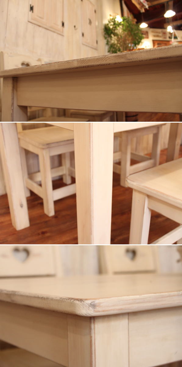 テーブル 木製 北欧 机 サイズオーダー 無垢 パイン材 食卓 引き出し ホワイト 白 おしゃれ エレガンス カフェ カントリー アンティーク レトロ ブルックリン 男前 ヴィンテージ家具 カントリー - 2