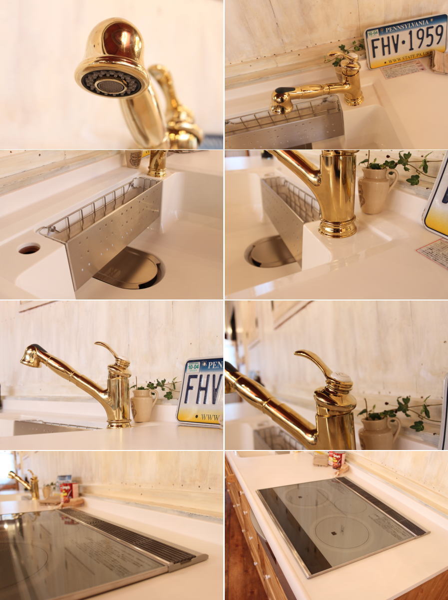 カントリー キッチン 4 W2600 オーダー家具 サイズ変更可能 北欧 無垢 木製 パイン材 収納 人造大理石 天板 セラミックトップ クォーツストーン オリジナルキッチン おしゃれ 流し台 コンロ - 2