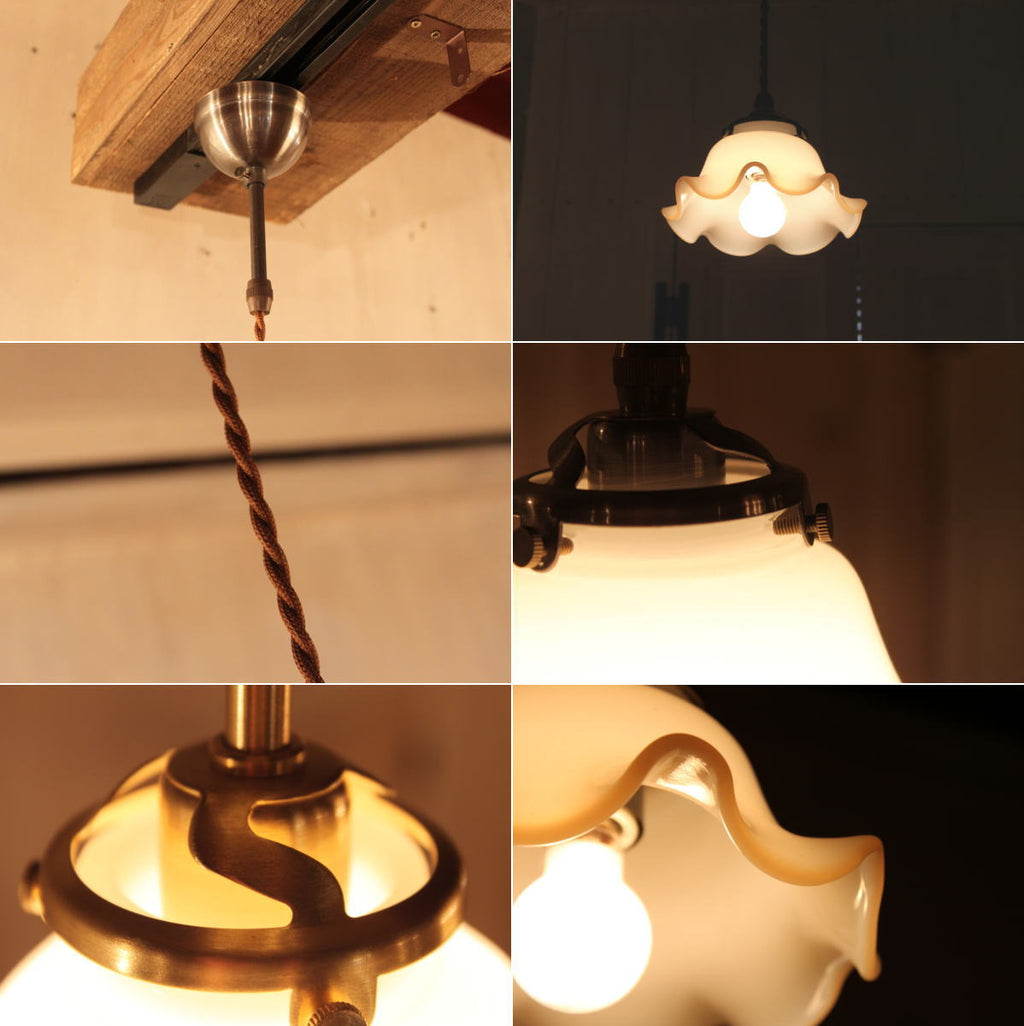 【LED電球対応】ペンダントランプ ガラスシェード ミルクガラス 小さめ コードサイズ変更可！ 取付簡単 可愛い キッチン 玄関 廊下 トイレ - 2