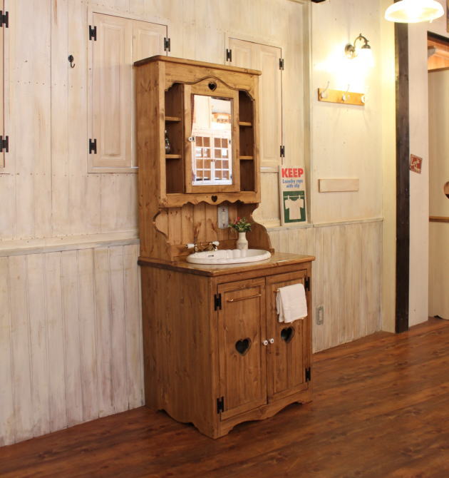 洗面台 幅75 日本製 鏡 収納 カントリー 家具 手作り 木 木製 北欧 無垢 パイン材  ナチュラル 白 ウォッシュスタンド  ミラー 混合水栓 おしゃれ かわいい ドレッサー シャビー 収納力  - 4