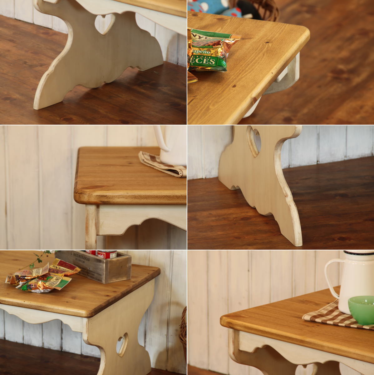 カントリー家具　ローテーブル　ＮＣ・ハートローテーブル・Ｌ・棚板 パイン材 北欧 手作り オーダー 家具 木製 食卓 テーブル デスク リビングボード ホワイト アンティーク風 新築 リフォーム - 2