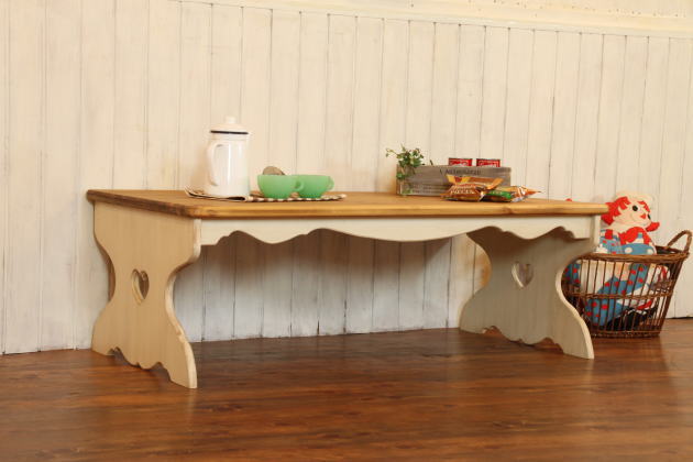 カントリー家具　ローテーブル　ＮＣ・ハートローテーブル・Ｌ・棚板 パイン材 北欧 手作り オーダー 家具 木製 食卓 テーブル デスク リビングボード ホワイト アンティーク風 新築 リフォーム - 4