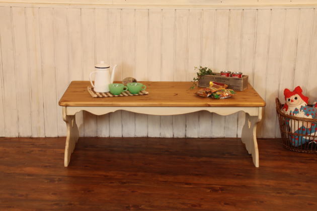 カントリー家具　ローテーブル　ＮＣ・ハートローテーブル・Ｌ・棚板 パイン材 北欧 手作り オーダー 家具 木製 食卓 テーブル デスク リビングボード ホワイト アンティーク風 新築 リフォーム - 5