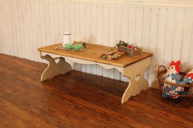 カントリー家具　ローテーブル　ＮＣ・ハートローテーブル・Ｌ・棚板 パイン材 北欧 手作り オーダー 家具 木製 食卓 テーブル デスク リビングボード ホワイト アンティーク風 新築 リフォーム - 10