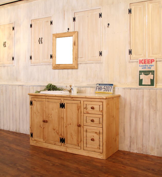 洗面台 カントリー家具 オーダー家具 北欧 無垢 アンティーク 手作り 木製 パイン材 ナチュラル 混合水栓 おしゃれ ドレッサー 化粧台 鏡 ミラー 収納 引き出し 上置き オーダー リフォーム 新 - 11