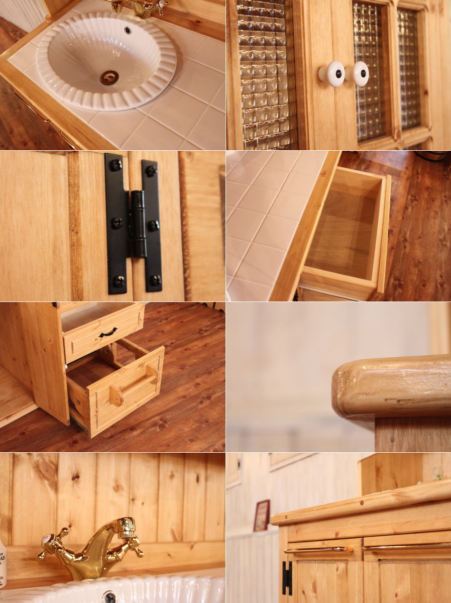 カントリー家具　オーダー家具　手作り家具　洗面台　ドレッサー　ＣＯＵＮＴＲＹ・ワイドウォッシュスタンド・タイル・キャビネット付き（洗面台W１２００）rfm wct - 2