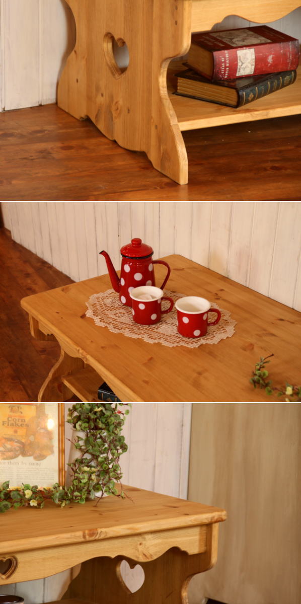 カントリー家具　オーダー家具　手作り家具　ちゃぶ台　コーヒーテーブル　ハートローテーブル パイン材 木製 デスク リビング 食卓 ローテーブル 北欧 カントリー オーダー 日本製 - 3