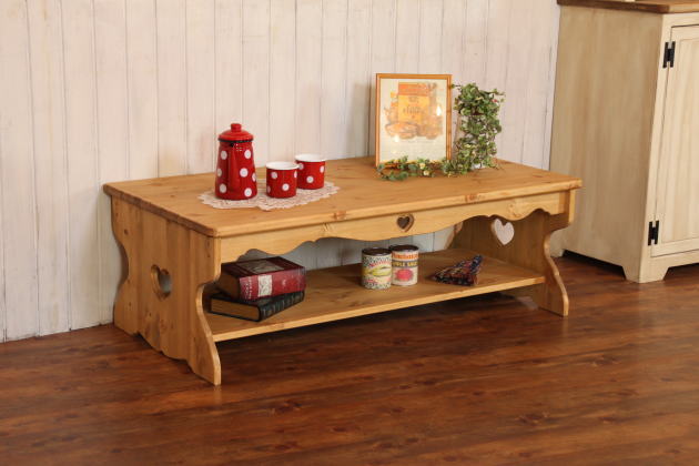 カントリー家具　オーダー家具　手作り家具　ちゃぶ台　コーヒーテーブル　ハートローテーブル パイン材 木製 デスク リビング 食卓 ローテーブル 北欧 カントリー オーダー 日本製 - 4