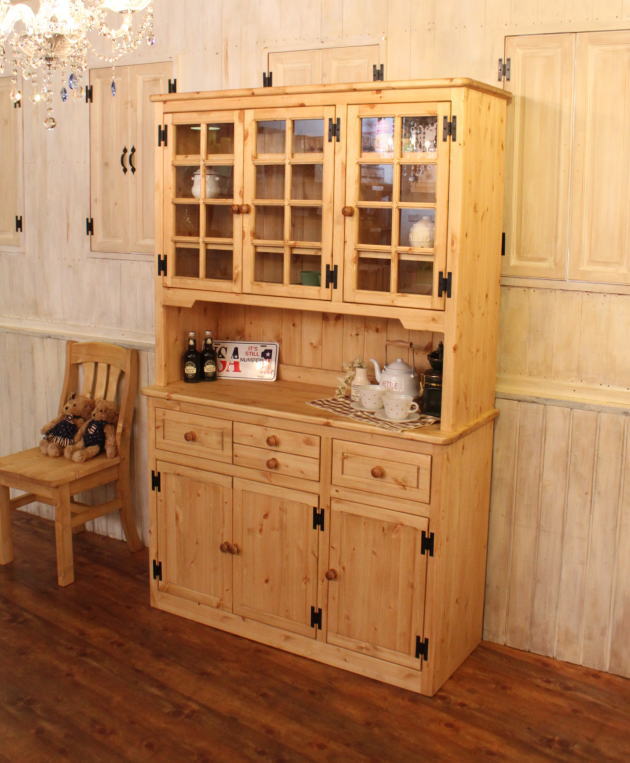 カントリー シンプル ３ガラスドア カップボード オーダー家具 サイズ変更可能 選べるカラー 北欧 無垢 木製 パイン材 収納 キッチン 食器棚 キッチン収納 収納棚 レンジ台 おしゃれ 家具 インテ - 14