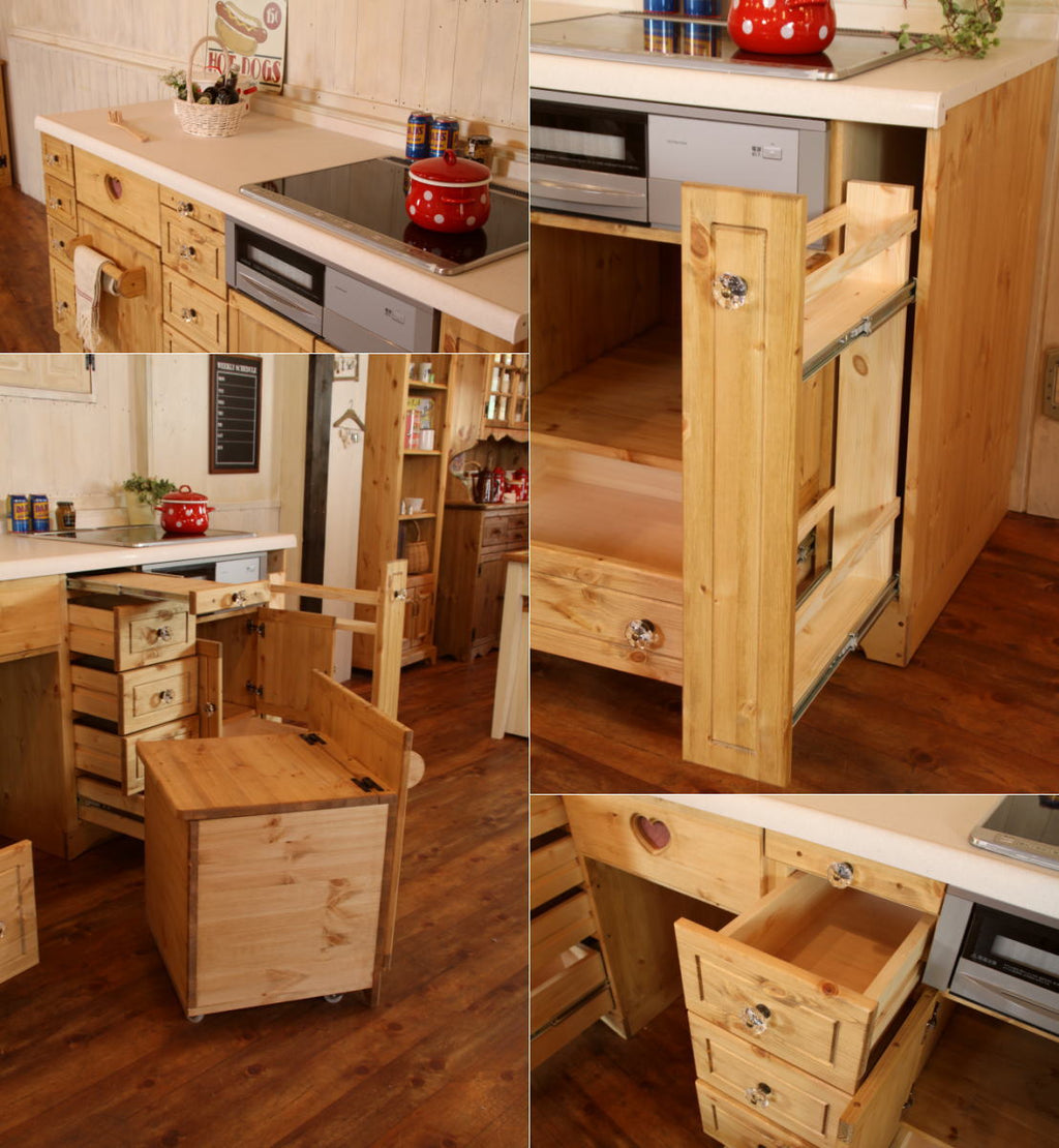 カントリー キッチン 15 Ｗ1800 I型 オーダー家具 サイズ変更可能 北欧 無垢 木製 パイン材 収納 人造大理石 天板 セラミックトップ クォーツストーン タイル オリジナルキッチン おしゃれ - 2