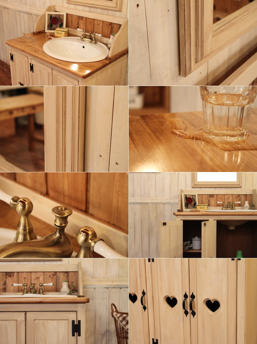 カントリー家具　オーダー家具　手作り家具　洗面台　ドレッサー　NC・ＣＯＵＮＴＲＹ・ＭＩＲＲＯＲ・ワイドウォッシュキャビネット（洗面台） rfm wct - 2