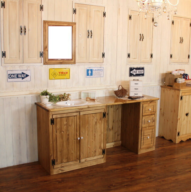 カントリー家具　オーダー家具　手作り家具　洗面台　ドレッサー　ＣＯＵＮＴＲＹ・ＭＩＲＲＯＲ・３チェスト・ワイドオープンウォッシュキャビネット・タイル - 4