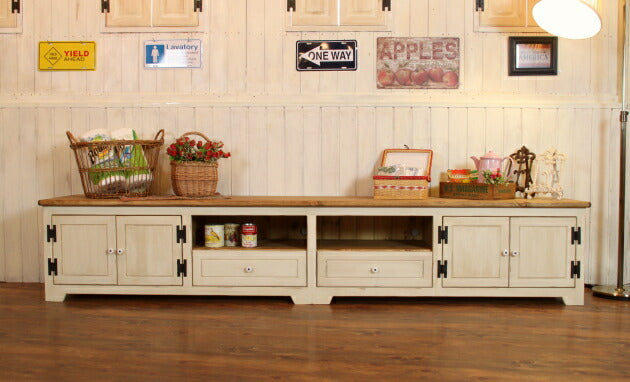 テレビ台 幅240 サイズオーダー 手作り 木 木製 北欧 無垢  テレビボード パイン材 ホワイト 白 おしゃれ 収納 チェスト オーダー カントリー家具 日本製 カントリー 家具 サイズ変更可能  - 7