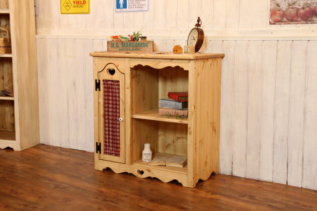 キャビネット ハート 布扉付き キッチンラック オーダーメイド カントリー家具 選べるカラー 完成品 キッチン収納 収納 収納棚 北欧パイン 北欧 無垢 木製 パイン材 おしゃれ 本棚 アメリカン カ - 6