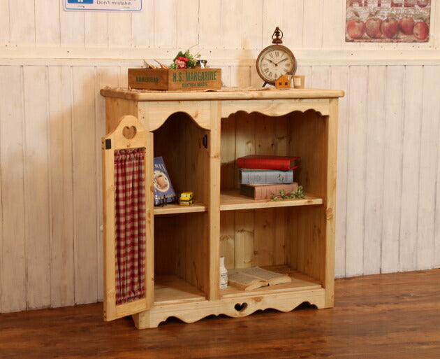 キャビネット ハート 布扉付き キッチンラック オーダーメイド カントリー家具 選べるカラー 完成品 キッチン収納 収納 収納棚 北欧パイン 北欧 無垢 木製 パイン材 おしゃれ 本棚 アメリカン カ - 7