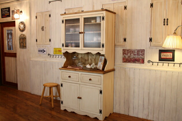 カップボード 幅100 日本製 カントリー 家具 手作り 木 木製 北欧 無垢 パイン材 ホワイト 白 白家具 ナチュラル おしゃれ かわいい 食器棚 収納 ガラス ドア インテリア シャビー キッチ - 11