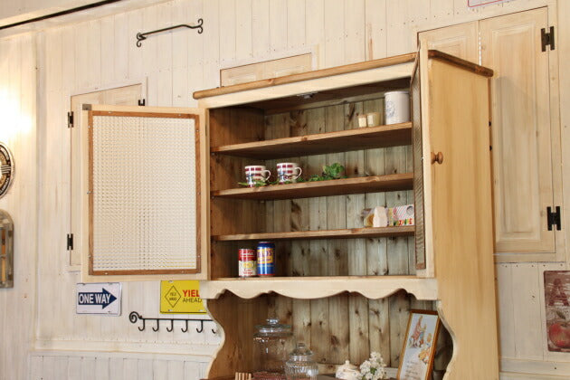 カップボード 幅100 日本製 カントリー 家具 手作り 木 木製 北欧 無垢 パイン材 ホワイト 白 白家具 ナチュラル おしゃれ かわいい 食器棚 収納 ガラス ドア インテリア シャビー キッチ - 13