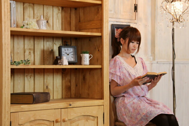 本棚 ブックシェルフ カントリー家具 薄型 完成品 大容量 北欧 無垢 パイン材 おしゃれ カントリー調 スリム オーダーメイド オーダー カントリー 木製 白 ホワイト 収納 ラック アンティーク  - 6