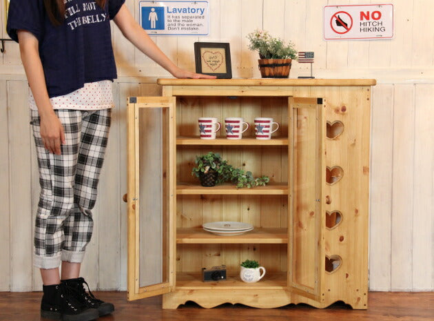 ハート ガラスドア キャビネット オーダーメイド カントリー家具 完成品 選べるカラー 収納 収納棚 北欧パイン 北欧 無垢 木製 パイン材 おしゃれ アンティーク カントリー 西海岸 西海岸風 イン - 10