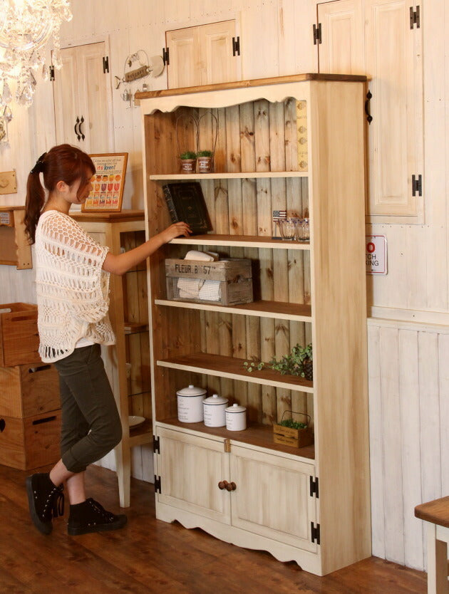 本棚 カントリー家具 薄型 完成品 大容量 北欧 無垢 パイン材 おしゃれ カントリー調 スリム オーダーメイド オーダー カントリー 家具 木 木製 白 ホワイト 収納 ラック アンティーク 可動棚 - 9