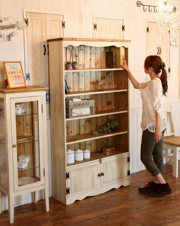 本棚 カントリー家具 薄型 完成品 大容量 北欧 無垢 パイン材 おしゃれ カントリー調 スリム オーダーメイド オーダー カントリー 家具 木 木製 白 ホワイト 収納 ラック アンティーク 可動棚 - 14