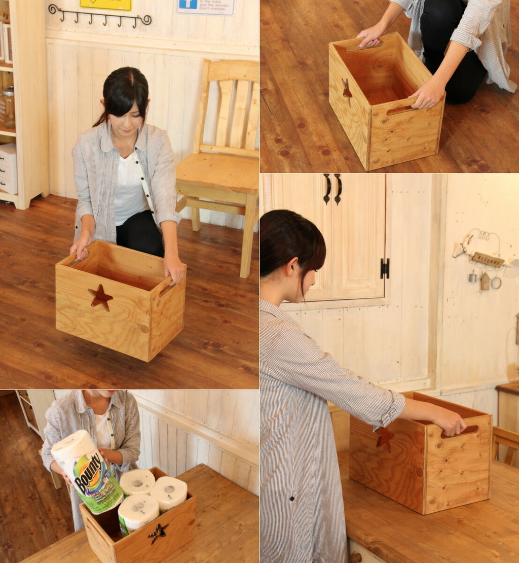 激安 カントリー調　カントリー雑貨　手作り　ハンドメイド　ボックス　木箱　万能　インテリア　マガジンラック　おもちゃ箱　キッチンストッカー　野菜　スターフリーBOX - 2